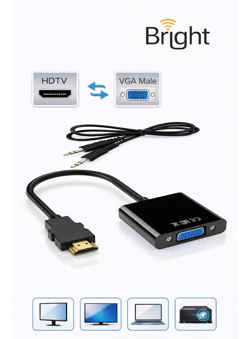 برايت محول HDMI إلى VGA مع كابل نقل الصوت، كابل تحويل HDMI ذكر إلى VGA أنثى بطول 25 سم - Image 1
